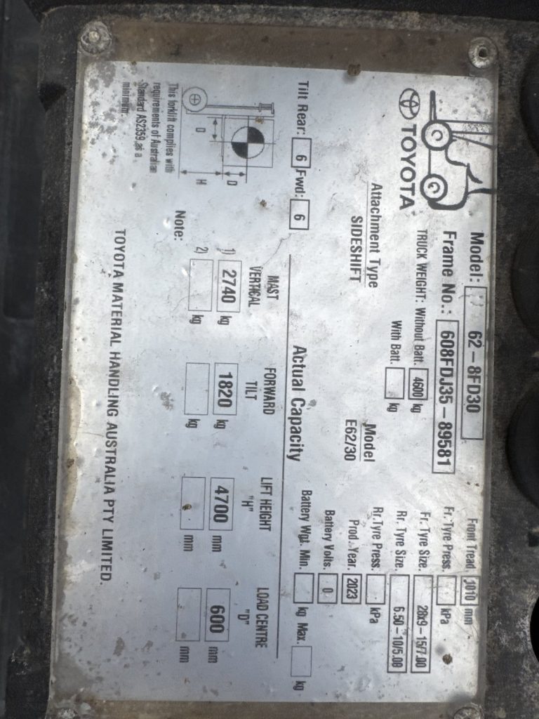 2023 Toyota 62-8FD30 3.0T Diesel Forklift – 4.7m Container Mast, Side Shift
