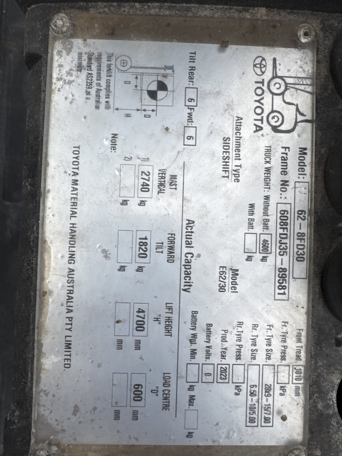 2023 Toyota 62-8FD30 3.0T Diesel Forklift – 4.7m Container Mast, Side Shift